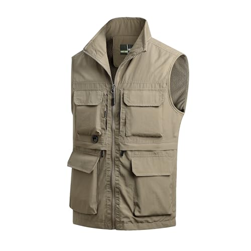 Gilet de pêche homme multi-poches en tissu léger et séchage rapide pour le sport en extérieur