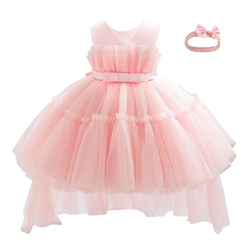 Miipat Baby Mädchen Kleid Tülle Prinzessin Kleider mit Stirnband für Party Festlich Geburtstag Hochzeit Rosa 100 2-3 Jahre