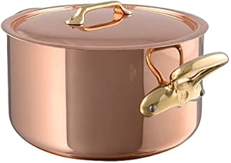 Mauviel M'Heritage 200 B 2mm Polished Copper & Stainless Steel Stewpan With Lid, And Brass Handles, 6.1-qt, Made in France