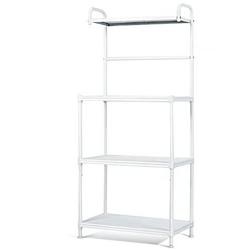KOMFOTTEU Estantería de Cocina de 4 Niveles, Soporte de Microondas de Metal, Estante de Panadería de Pie con Patas Antideslizantes, Mueble Auxiliar de Comedor, 59 x 34 x 136 cm (Blanco) - imagen 8