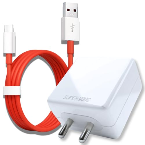 Image of AINE 65W Warp /SUPERVOOC Charger for OnePlus with USB-A to Type-C Cable | Power Adapter Combo for OnePlus 12 / 12R / 11 / 11R / 10 /9 Pro /Nord 2T / CE 3 Lite 5G & More| Original Fast Charging, White