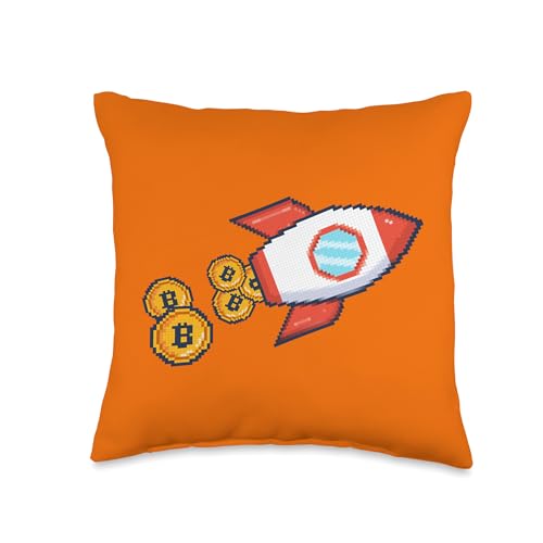 HODL BTC - Bitcoin Art - Bitcoin Rocket - Pixel Bitcoin Throw Pillow