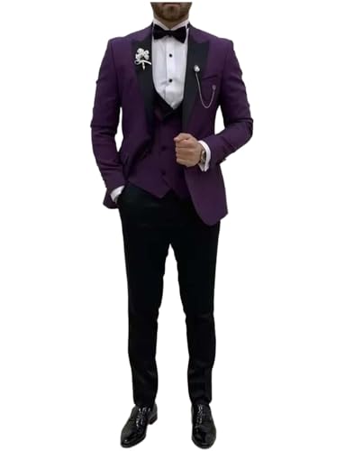 Costume 3 pièces hommes ajusté à revers en pointe pour une silhouette élégante en soirée