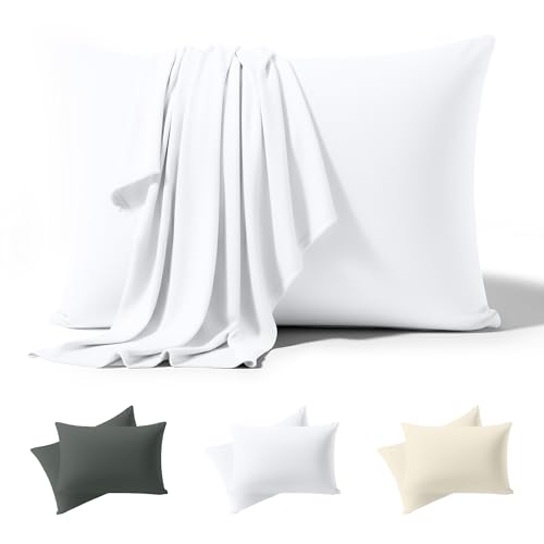 Utopia Bedding Jersey Kissenbezug 50 x 70 cm 2er Set Oeko-TEX - Kissenbezüge aus Baumwollmischung mit Umschlagverschluss - Weiß (Innenkissen Nicht enthalten) nur Kissenbezug