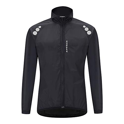 WOSAWE Men's Biking Jackcet High Reflective Running Packable Cycling Windbreaker, Black L