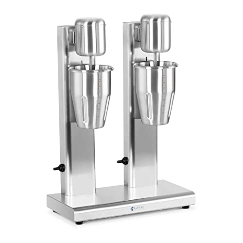 Royal Catering RCPMS-160S Milkshake Machine Double 2 X 1 L 15 000 rpm Stainless Steel Milk Shaker (160W 2x4 Ventilation Slots)