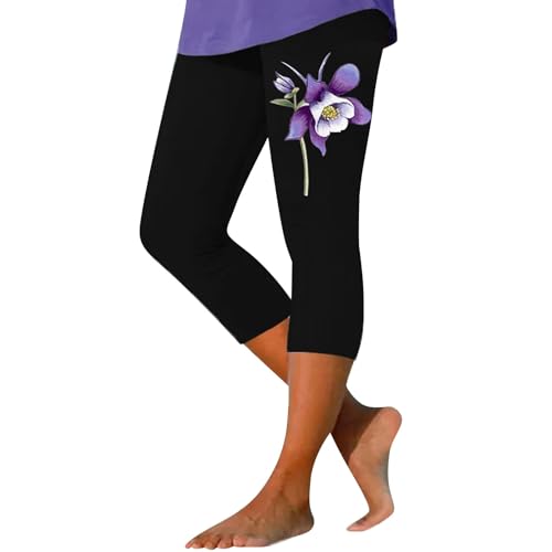 Legging capri floral femme à taille élastique pour yoga