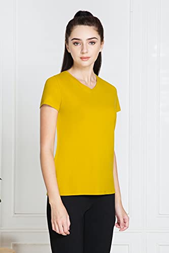 Image of Van Heusen Women Lounge T-Shirt - Super Combed Cotton Elastane - V-Neck, Short Sleeve, Short Sleeve, Reflective Trim