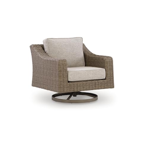 Signature Design by Ashley Carmel Bay Casual Weather and UV Resistant Outdoor Swivel Lounge with Cushion, Light Brown & Beige by Signature Design by Ashley - Used condition - US$636.18
