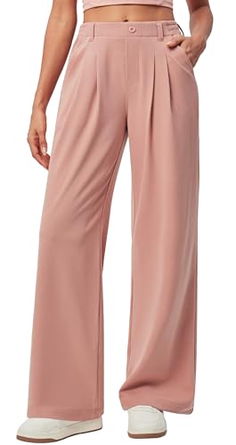 IUGA Wide Leg Pants Woman Pull on Stretchy Work Dress Pants High Waisted Business Casual Trousers Slacks 26'' X-Small, Standard Pink