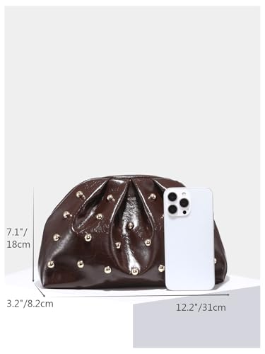 Image of QWINEE Women's Elegant Studded Clutch Bag Magnet Ruched Bags Retro Vintage Evening Handbag
