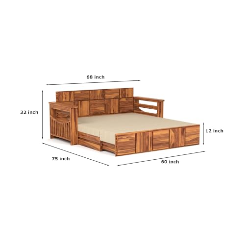 Image of Mamta Furniture Sheesham Wood Sofa Cum Bed with Storage Modern Wooden Sofa Set for Living Room Bedroom Furniture 3 Seater Convertible Sofa Cum Bed in Honey Finish