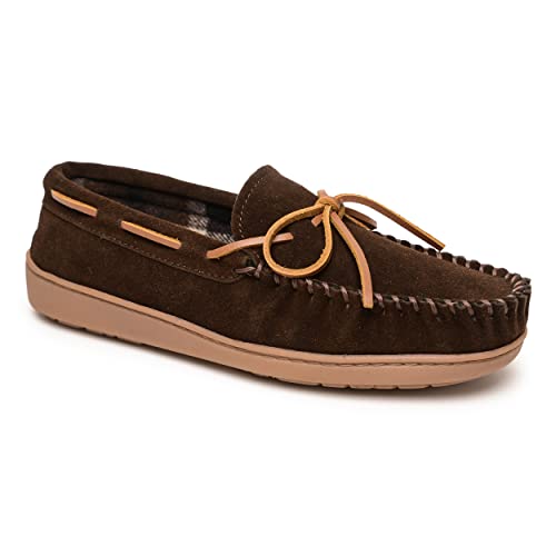 Minnetonka Plaid Lined Hardsole - Moccasin Slippers For Men Made With Suede Upper, Rubber Sole, Plush Interior, Fleece Lining, Rawhide Lace, And Traditional Moccasin Design, 11 M Chocolate #TOP7