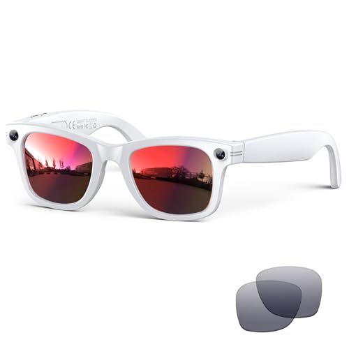 Image of AI Smart Glasses with Camera,8MP 2K HD Camera Glasses,AI Voice Control,Photo Recognition and Translation,Smart Sunglasses with Bluetooth Call,IP67 Waterproof for Driving,Outdoor,Men,Women,+2 Lenses.