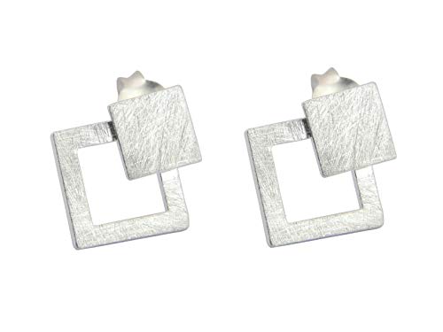 Nature Rebel - Pendientes a cuadros de plata de ley 925 mate