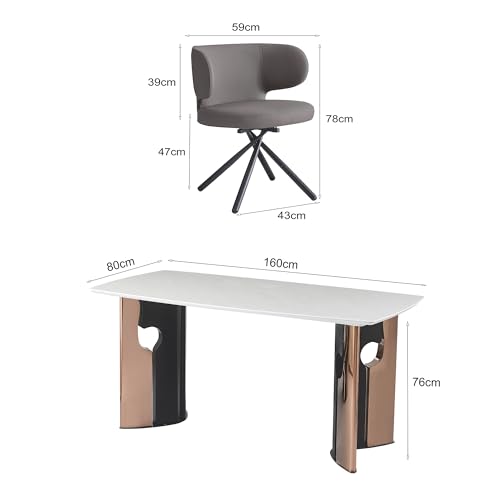 Image of The Attic Elite Modern 6 Seater Dining Set,Light Grey,Black, Rose Gold & Cream,160Cms