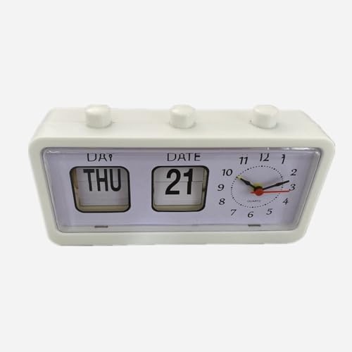 Disttocate Reloj despertador mecánico, reloj digital de escritorio con calendario, decoración del hogar, decoración retro, color blanco
