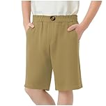 Boy School Shorts 2-15Y Pull Up Regular Fit Lightweight School Wear Smocked High Waisted Uniform Chinos Pants 2025 Bottoms Trouser Fall Winter Clothes Khaki 9 Years