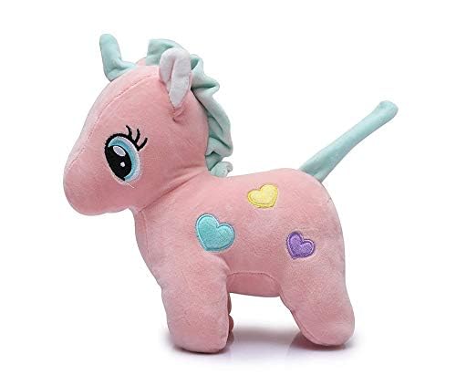 Image of Inky Ponky 25 CM Pink Unicorn Plush Toy | Soft & Huggable Stuffed Animal with Heart Pattern & Embroidered Eyes for Girls, Birthdays, Baby Showers & Room Decor