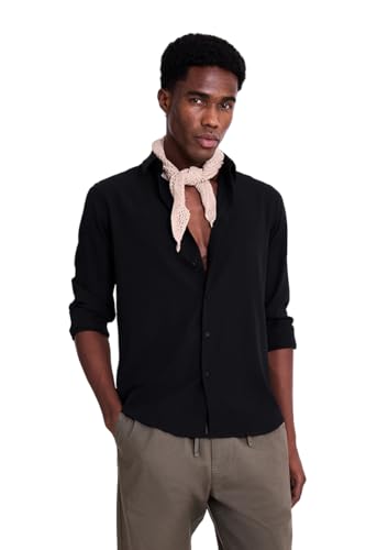 Image of SNITCH Men Casual Shirt | Slim Fit Long Sleeve Spread Collar Vertical Crinkle Textured Pattern | Breathable Polyester Blend & Stretchable Fabric for Casual Outing & Everyday Use