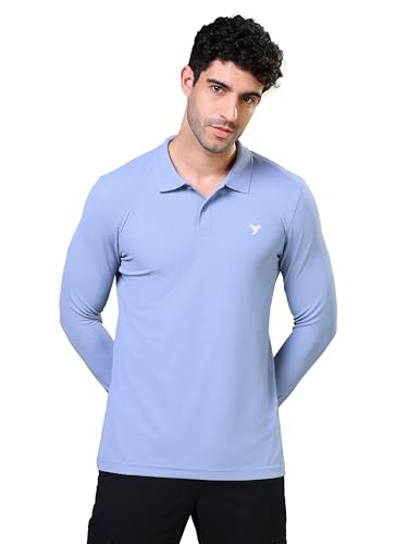 Image of TECHNOSPORT Mens Slim Fit Polyester Active Wear Collar Polo T-Shirt with Long Sleeves for Workout, Sports