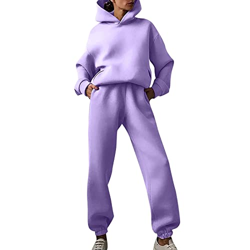 Traje de chándal para mujer, cálido, deportivo, largo, con capucha, sudadera + pantalones de jogging, traje de ocio, de 2 piezas, de algodón, traje de casa, traje deportivo, de manga larga, sudadera