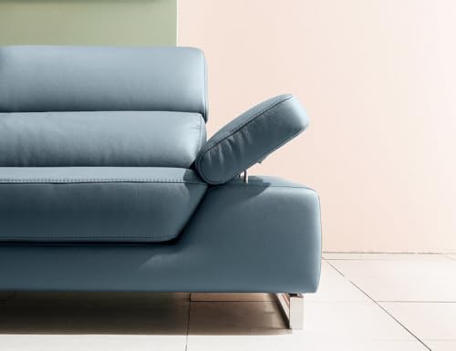 Image of Fabrique Cassa Leatherette 3 Seater Sofa Set Luxury Blue with Moveable Headrest | Stylish Home Office & Living Room Furniture | Lightweight Design with Durable Stainless Steel Legs