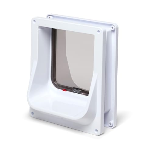 Cat Mate 4-Wege-verriegelbare elektromagnetische Katzenklappe (254) – Exklusiver Zugang für kleine bis mittelgroße Katzen mit Halsbandanhänger, geeignet für PVC, Holz und Wand, Weiß