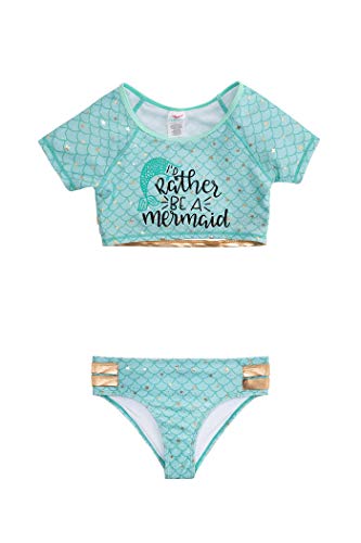 Jantzen Girls Two Piece Rashguard Swimsuit Set (10, Teal Mermaid Print)