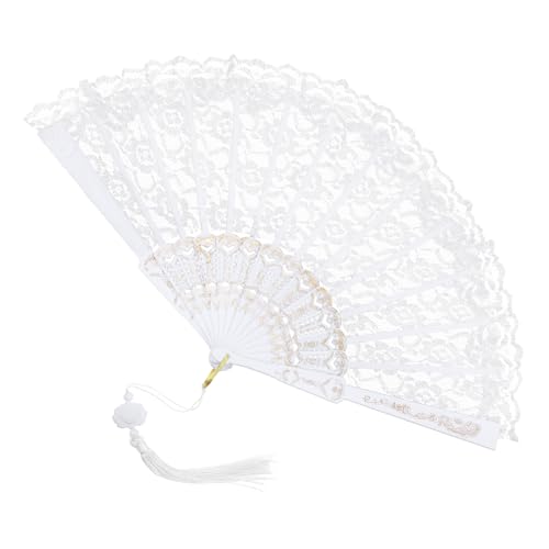 CIATBYYJ Abanico de encaje plegable de mano chino plegable para bodas, decoraciones, fiestas de baile y más (blanco)