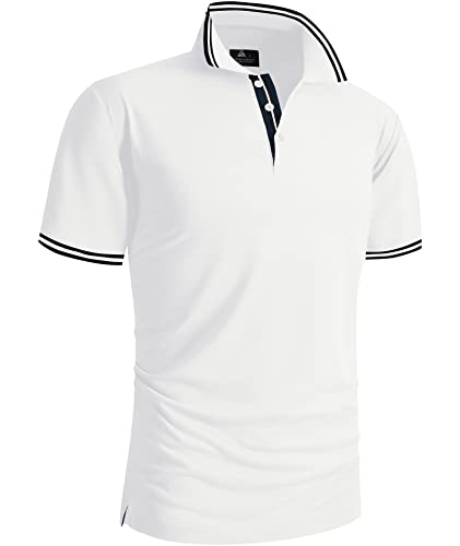 Zity Mens Polo Shirt Short Sleeve Sports Golf Tennis T-Shirt 110-White Black-Xl #TOP2