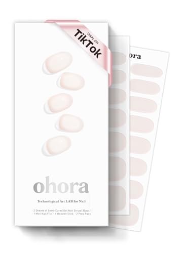 ohora Semi Cured Gel Nail Strips (N Coconut Jelly) - Works with Any Nail Lamps, Salon-Quality, Long Lasting, Easy to Apply &amp; Remove - Includes 2 Prep Pads, Nail File &amp; Wooden Stick