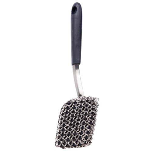 Cepillo para parrilla – Cerdas flexibles de silicona, borde de acero inoxidable, herramienta de limpieza con mango extendido, versátil limpiador de superficies, diseño eficiente de cola larga |