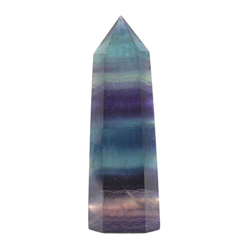 JUST IN STONES Natural Rainbow Fluorite Gemstone Crystal Hexagonal Pointed Reiki Chakra Faceted Prism Wand Stone Home Decor