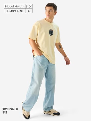 Image of The Souled Store Top Gun: Men and Boys Short Sleeves Round Neck Casual Streetwear Drop Shoulder Cotton Oversized T-Shirt White