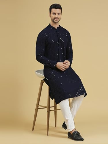 Image of Rajubhai Hargovindas Men Chikankari and Sequin Work Kurta
