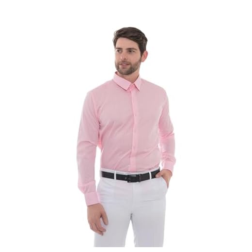 Camisa Social Masculina Manga Longa Slim Rosa XGG
