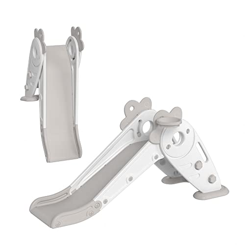 Image of Dessnill Toddler Kids Slide with Basketball Indoor Outdoor, Easy Assembly and Storage Inside Playset for Over 1 Year Old Boys Girls(White)