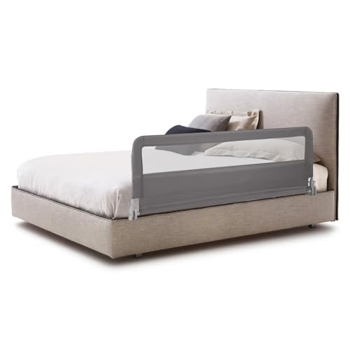 HONEY JOY Barandilla de cama para niños pequeños, 59 pulgadas extra larga, barandilla de seguridad portátil con doble bloqueo de seguridad para niños, protector plegable para cama de bebé, se adapta a