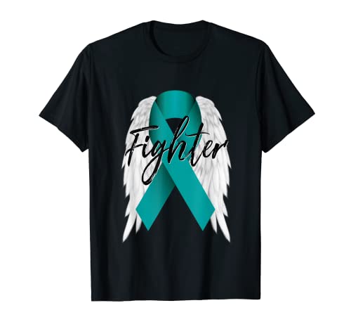 Camisa de combate contra el cáncer de ovario Teal Ribbon Angel Wings Camiseta