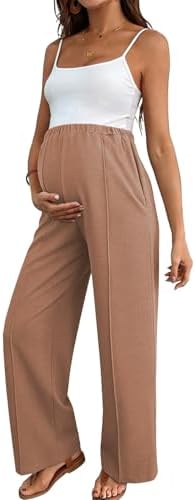 BLENCOT Women's Maternity Pants Work Adjustable Waisted Wide Leg ...
