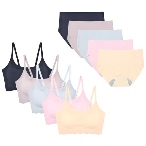Teen Bras for Girls Seamless Training Bras Adjustable Straps Sports Bras with Padds 5 Pack