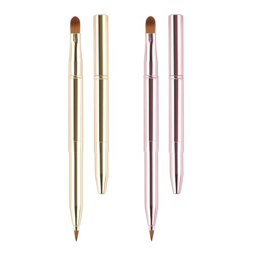 Yoizyfree - Brocha de labios retráctil, juego de brochas de maquillaje TraveLip de doble punta para pintalabios, brillo de labios, incluye tapa (oro + rosa)