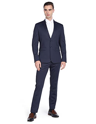 Image of Arrow Patterned Weave Slim Fit Two Piece Suit Navy