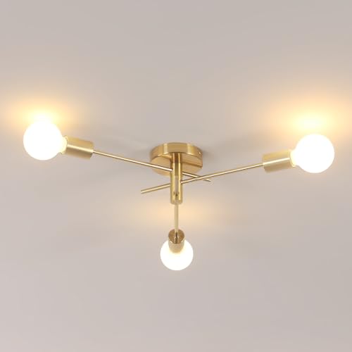 Lamparas de Techo Vintage Oro, 3 Luces Lámpara de Araña Industrial, E27 Plafon Sputnik Moderna para Dormitorio, Sala de Estar, Cocina (Sin Bombilla)