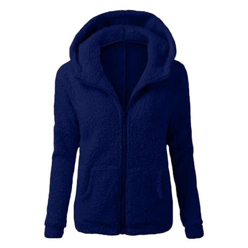 Giacca in pile da donna, con calda imbottitura, lunga e soffice, con cappuccio, casual, tinta unita, per autunno e inverno, 01-blu, XXXL Giacca in pile da donna, con calda imbottitura, lunga e soffice, con cappuccio, casual, tinta unita, per autunno e inverno, 01-blu, XXXL