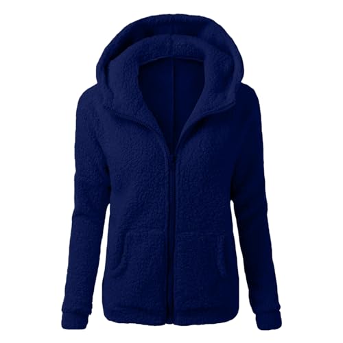 2024 AI - Damen Pullover Mantel Damen Winter Warm Wollmantel mit Reißverschluss Baumwollmantel Outwear Fleece Weste Nacht, blau, 42