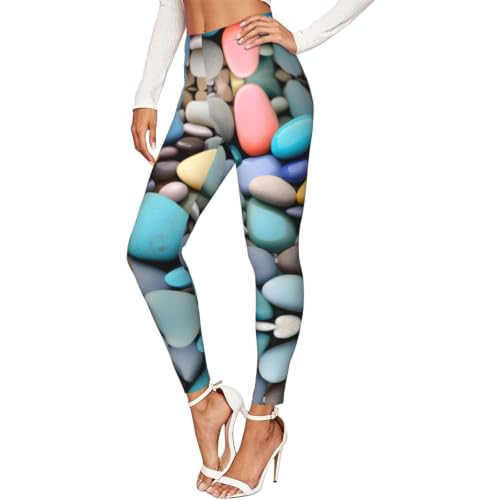 Leggings de compresión para yoga y running con estampado de guijarros de colores vivos