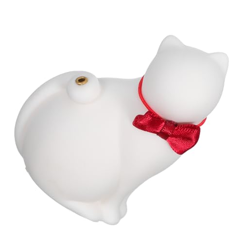 BESPORTBLE Porta Incienso de Cerámica con Forma de Gato Blanco Soporte para Varitas con Base de Bambú Quemador para Ambiente de Yoga SPA y Decoración del Hogar Incensario Artesanal