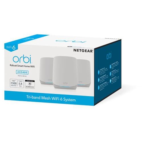 NETGEAR Orbi Tri-Band Mesh AX5400 Upto 5.4Gbps System (RBK763S) – Router with 2 Satellite| Coverage up to 7,500 sq. ft|75 Devices|Netgear Armor All in one Internet Security, 1 Year Subscription.